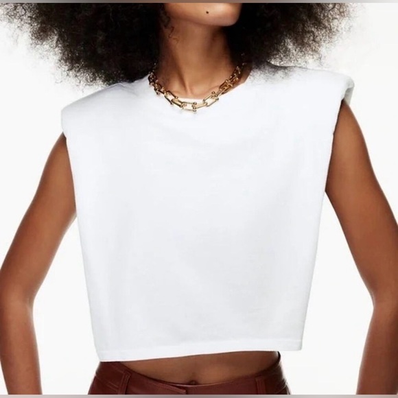 NWT Aritzia Babaton white muscle tee with padded shoulders - Picture 4 of 11